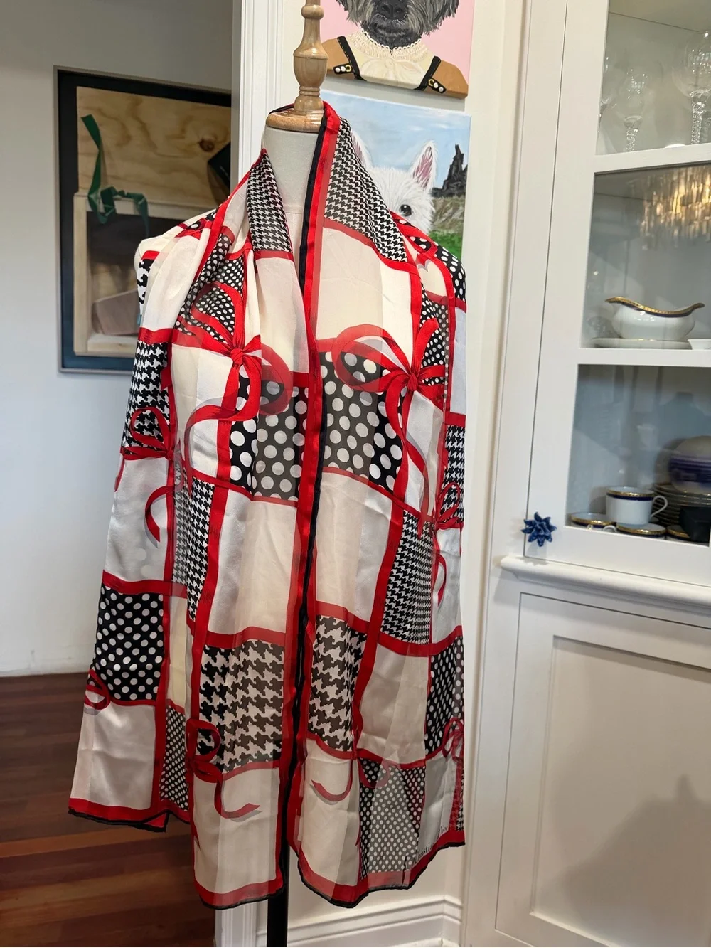 Dior Silk Scarf in Black, White & Red Graphic Print